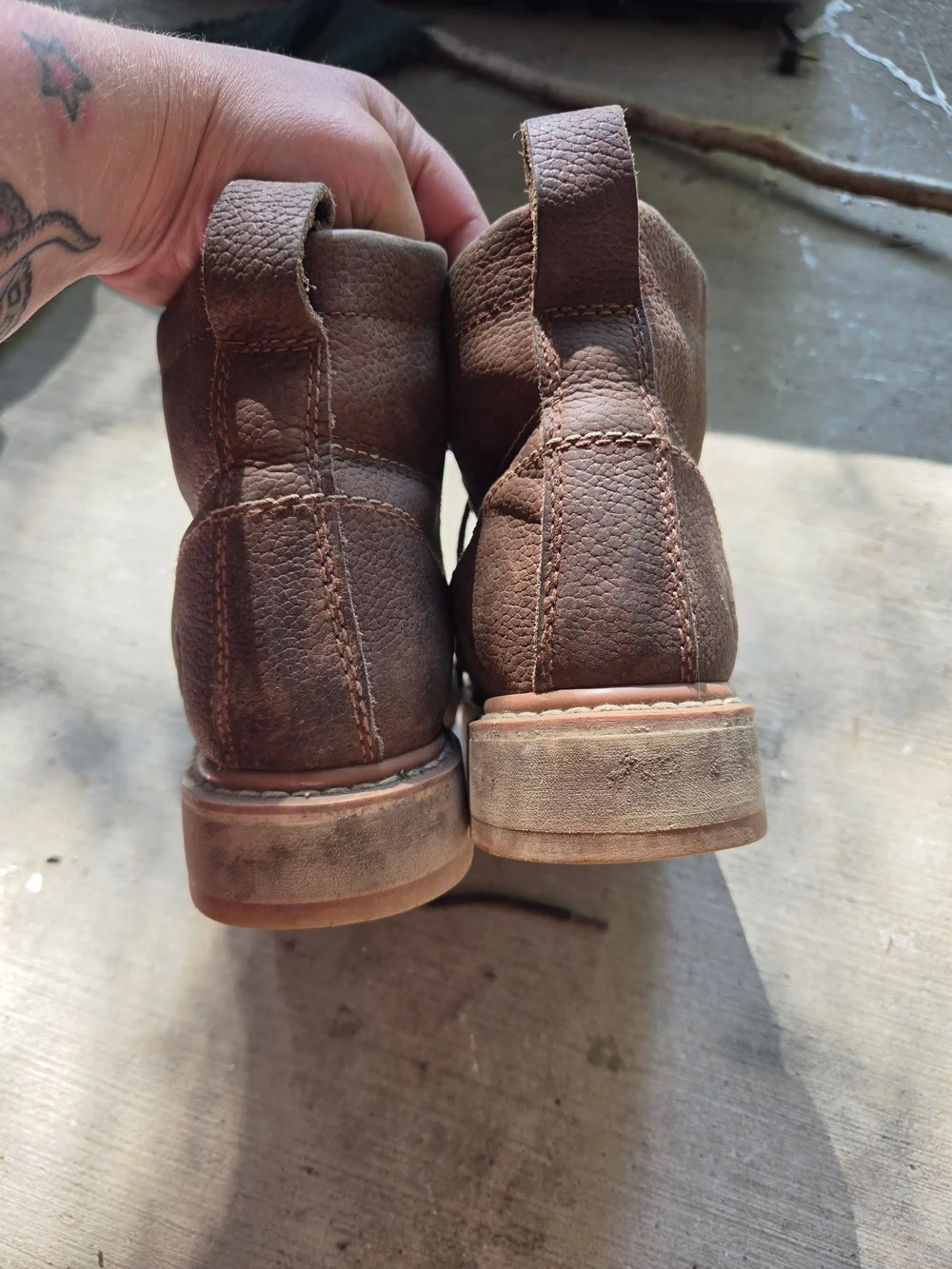 Men's Brown Leather Moc Toe Work Boots - Lace-Up Comfort